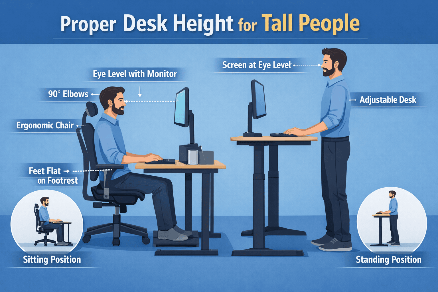 correct desk height for tall people workstation setup