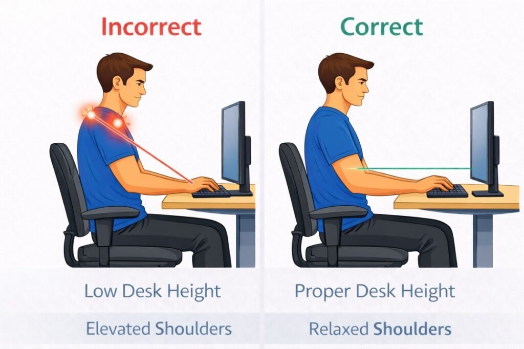 desk height causing shoulder pain for tall people